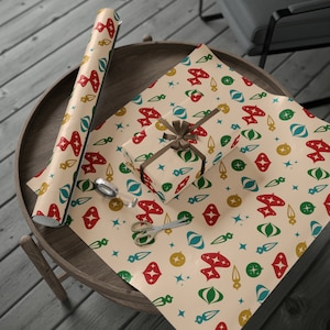 Retro Christmas Wrapping Paper Cute Vintage Ornaments 1960s 1950s Christmas Gift Wrapping Paper Mid Century Modern MCM XMas Wrapping Paper