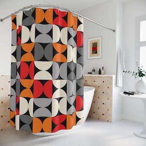 Abstrakcyjna zasłona prysznicowa Retro Mid Century Modern Łazienka Zasłona 1950 60s Zasłona do wanny Geometryczna Vintage MCM Wystrój łazienki