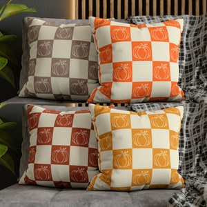 Checkered Pumpkin Throw Pillow Cover Minimalist Thanksgiving Fall Patio Decor Burnt Orange Rust Pumpkin Halloween Cushion Pillow Case Taupe