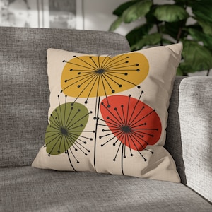 Dandelion Abstract Flowers Pillow Case Scandinavian Colorful Throw Pillow Cover Mid Century Modern Decor 1960s Floral Cushion Cover MCM