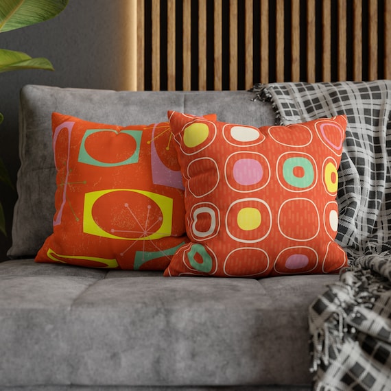 Mid Century Modern Throw Pillow Cover Orange Retro Atomic