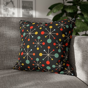 Black Throw Pillow Cover Abstract Cushion Decorative Pillow Retro Mid Century Home Decor Accent Pillow Starburst Atomic Space Age Accent MCM