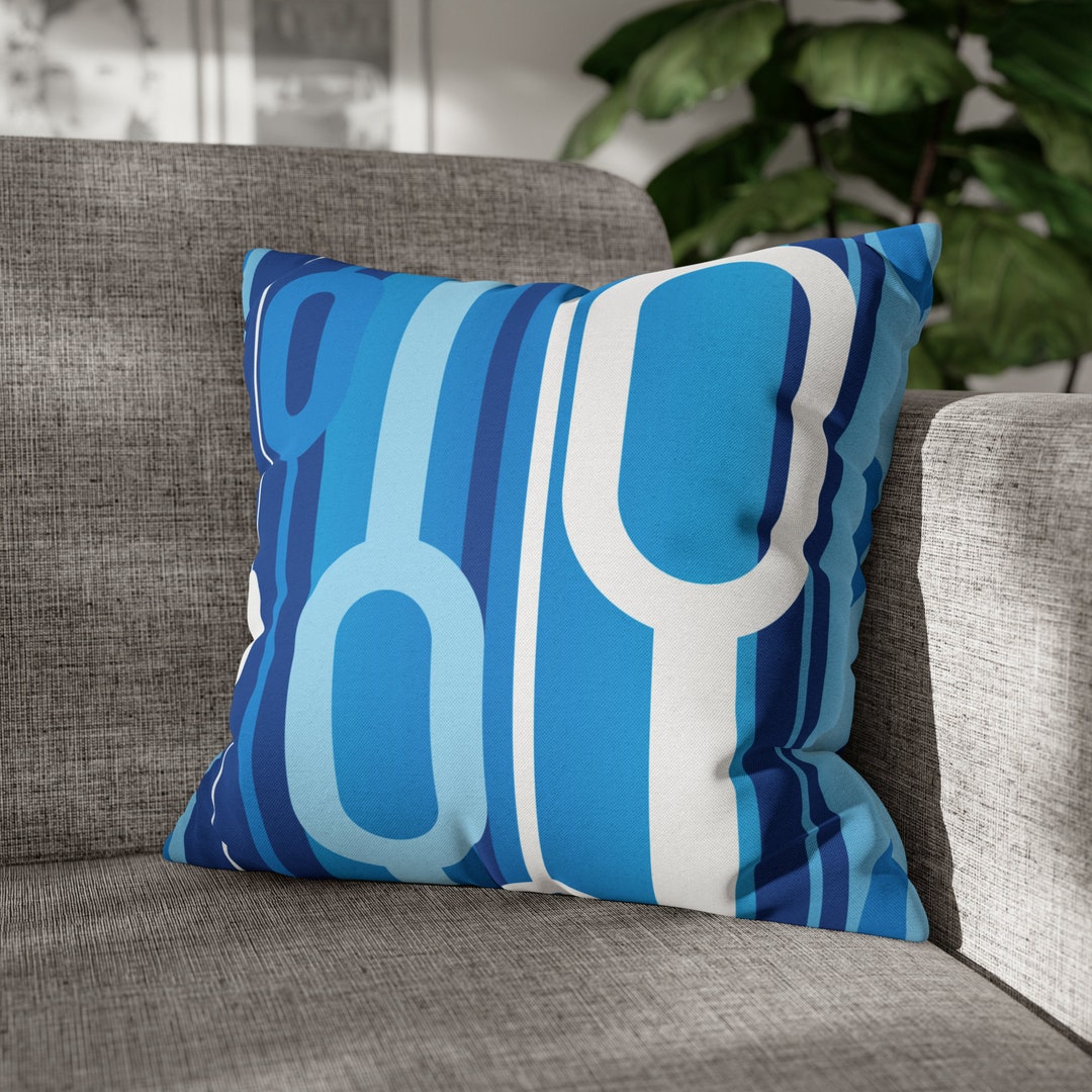 Blue White Throw Pillow Cover Mid Century Modern Pillow Case Retro Ovals Abstract Geometric