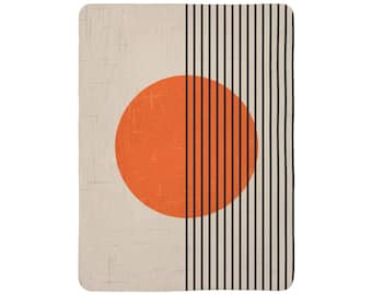 Couverture minimaliste abstraite en polaire pour canapé, couverture orange rétro ère atomique confortable vintage couverture douce MCM Mid Mod des années 60, décoration d'intérieur