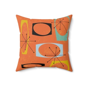 Burnt Orange Throw Pillow Cover Abstract Cushion Decorative Pillow Retro Mid Century Home Decor Accent Pillow Starburst Atomic Space Age MCM