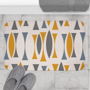 Abstract Bath Mat Mustard Gray Mid Century Modern Bathroom Mat Geometric Bathroom Decor Vintage Bathroom Decoration MCM Age Accessories