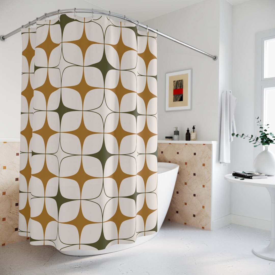 Shower Curtain Retro Mid Century Modern Bathroom Curtain 1950s 60s