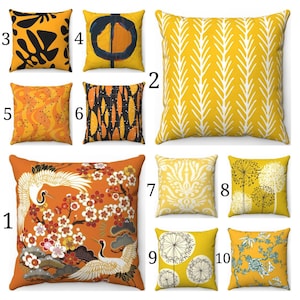 Housse de coussin moutarde Oreiller abstrait jaune Mid Century Modern Retro Dandelion Pillow Ikat Chinoiserie Pillow Japanese Cranes Matisse Pillow