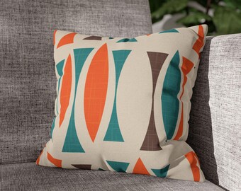 Retro Abstract Throw Pillow Cover Geometric Shapes Cushion Mid-Century Modern Home Decor MCM Decorative Pillow Orange Blue Pillow Atomic Age