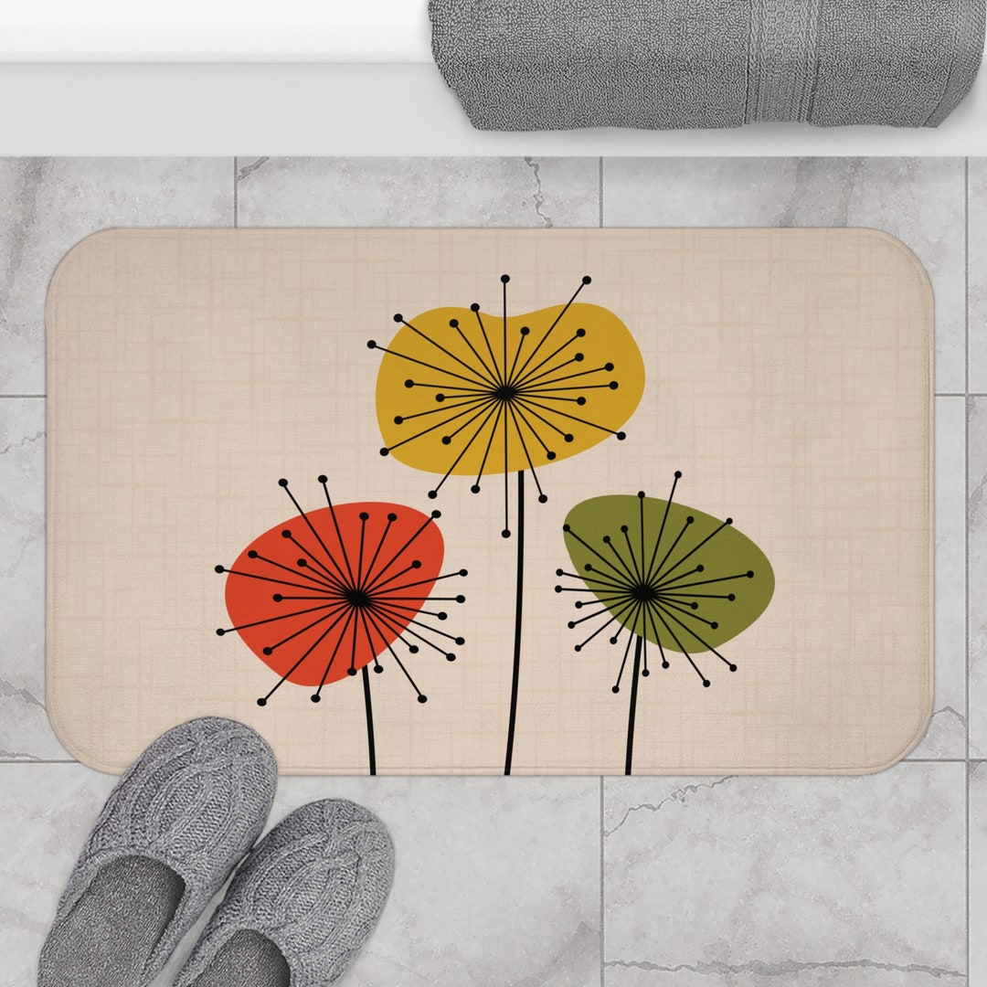 Mid Century Modern Bath Mat Scandinavian Bathroom Mat Abstract Flower ...