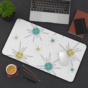 Mid Century Modern Desktop Mat Retro Desk Blotter Abstract Desk Mat Full Desk Mouse Pad Atomic Starburst Desk Decor Accessories MCM Desk Mat