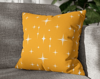 Mustard Yellow Throw Pillow Cover Retro MidCentury Modern Style Twinkle Stars Decor Abstract Atomic Cushion 1950s 1960s MCM Pillow Case