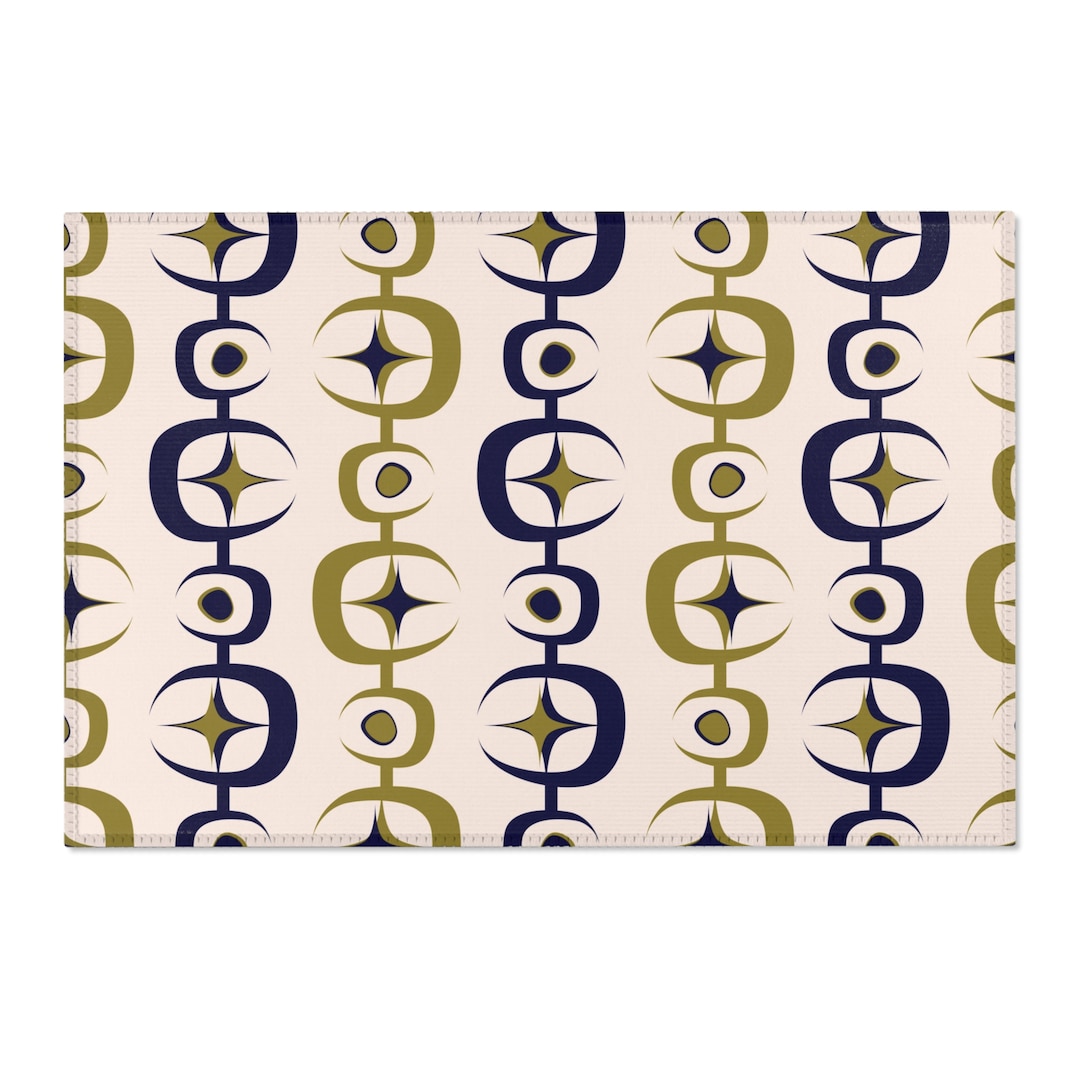 Abstract Area Rug for Living Room Bedroom Olive Green Navy Mid Century