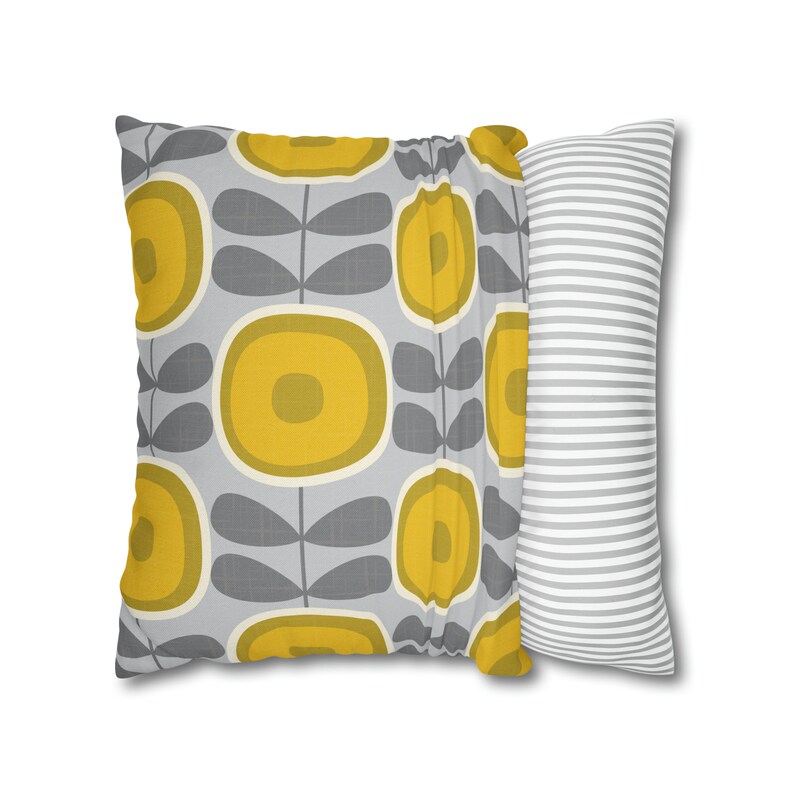 Scandinavian Flower Pillow Case Abstract Dandelion Cushion MCM Retro Mid Century Throw Pillow Cover Gray Mustard Yellow Scandi Home Decor image 6