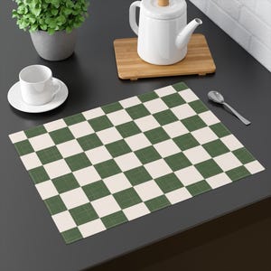 Green Checkered Placemat Retro Style Dining Table Decor Cotton Placemat Hunter Green Geometric Abstract Vintage Kitchen