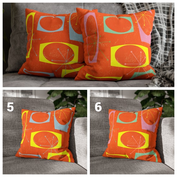 Mid Century Modern Throw Pillow Cover Orange Retro Atomic