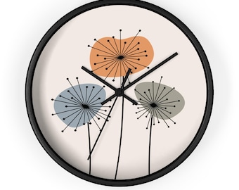 Retro Wall Clock Scandinavian Design Dandelion Home Decor Mid Century Modern Wall Decor Abstract Flowers Vintage Kitchen Clock MCM