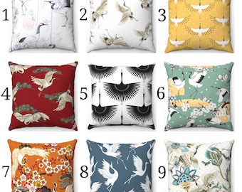 Japanese Crane Pillow Case Cranes Throw Pillow Japanese Decor Japanese Throw Pillow Cranes Decor