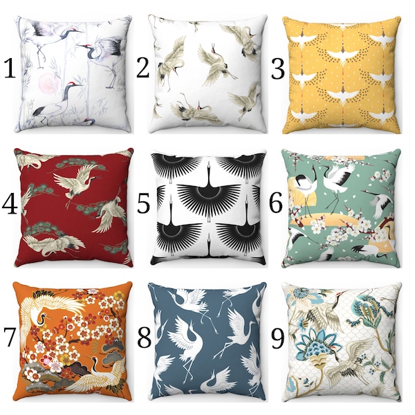 Japanese Crane Pillow Case Cranes Throw Pillow Japanese Decor Japanese Throw Pillow Cranes Decor