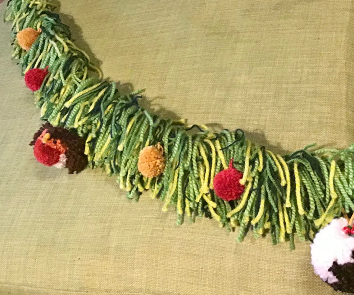 Christmas Garland Pom Pom Decorations Handmade Wool Etsy Ireland