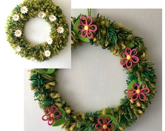 Pom Pom wreath. wreath, wall hanging, decoration, daisies, pompom, birthday, anniversary. Gift child, Gran. Felt, wool. Choice of styles.