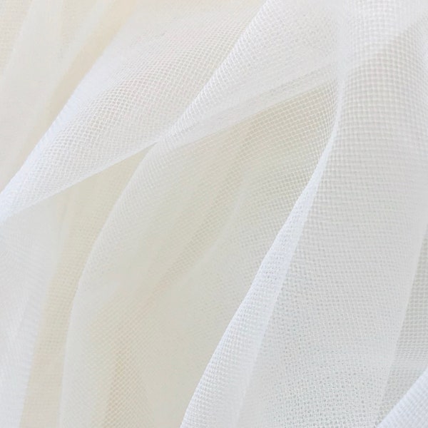 White Soft Tulle Fabric, 58"in wide, couture fabric for dressmaking, Luneville, tambour embroidery, Fabrique Studio