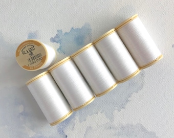Sajou No. 100 White, Waxed cotton gloving thread, Fil Au Chinois Luneville tambour thread