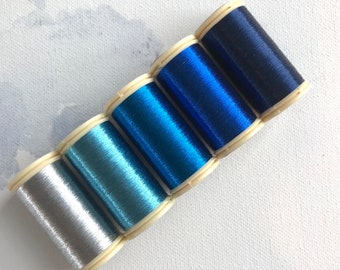 Sajou Blue Set, Metallic thread, Fil Au Chinois Luneville tambour thread
