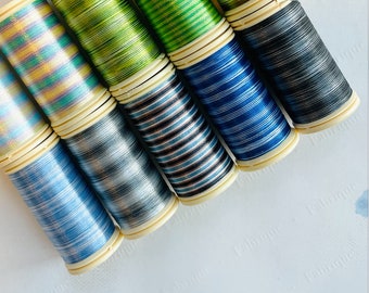 Sajou  glossy variegated thread spool, Blue Grey group, Fil Au Chinois Luneville tambour thread spool, Sajou, Fabrique Embroidery