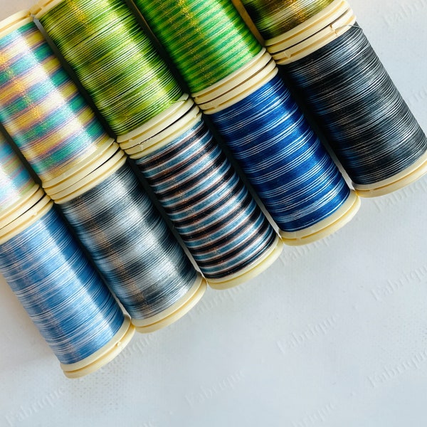 Sajou  glossy variegated thread spool, Blue Grey group, Fil Au Chinois Luneville tambour thread spool, Sajou, Fabrique Embroidery