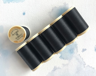 Sajou French luneville tambour thread, Black, Fil Au Chinois Gloving waxed cotton, Fil au Gant, No. 180, Fabrique Embroidery