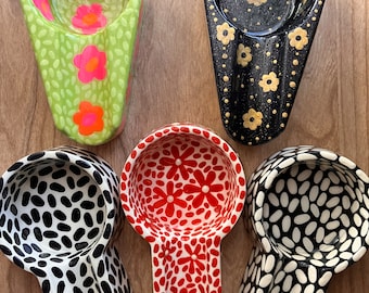 Small personal plaster cast ashtray abstract flowers pattern