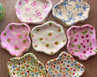 Small handmade clay trinket jewelry dish trays hand painted