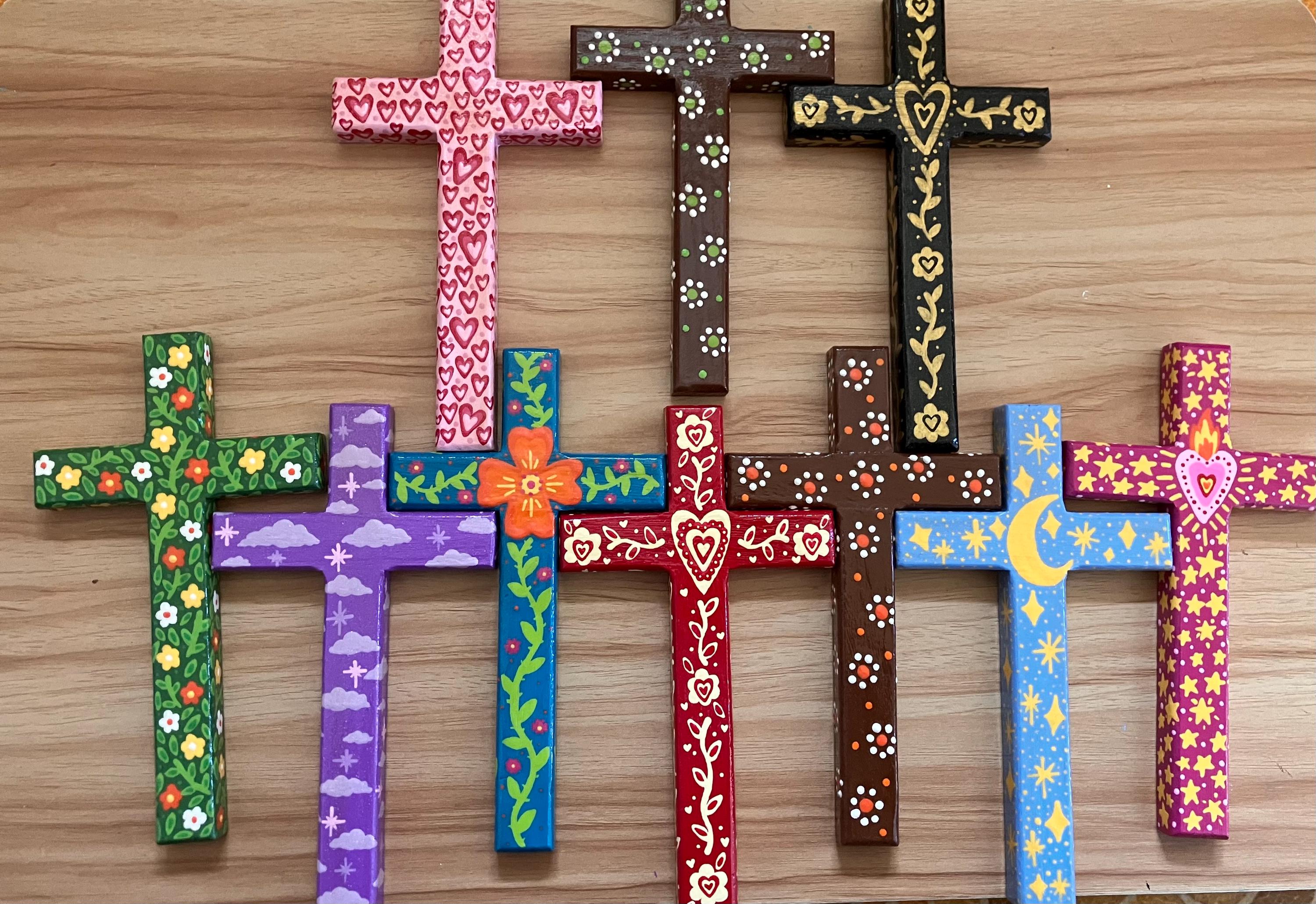 wooden hand painted hanging cross