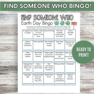 Find Someone Who Game | Earth Day Get to Know Bingo | Middle & High School Game | Get to Know You Game | Office Game | Printable Game