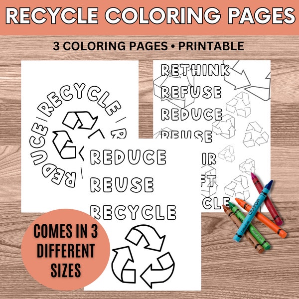 Recycle Coloring Pages | Digital Download Coloring Pages | Earth Day Coloring Pages | 3 Recycling Coloring Pages | Kid Coloring Pages