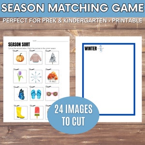 Season Sorting Activity | Four Season Activity | Educational Printable for PreK | Matching the Season Activity | Season Matching Game