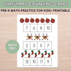 Christmas Counting Activity For Kids | Printable Counting Activity For Kids | Montessori Counting Cards | Printable Math Counting Cards