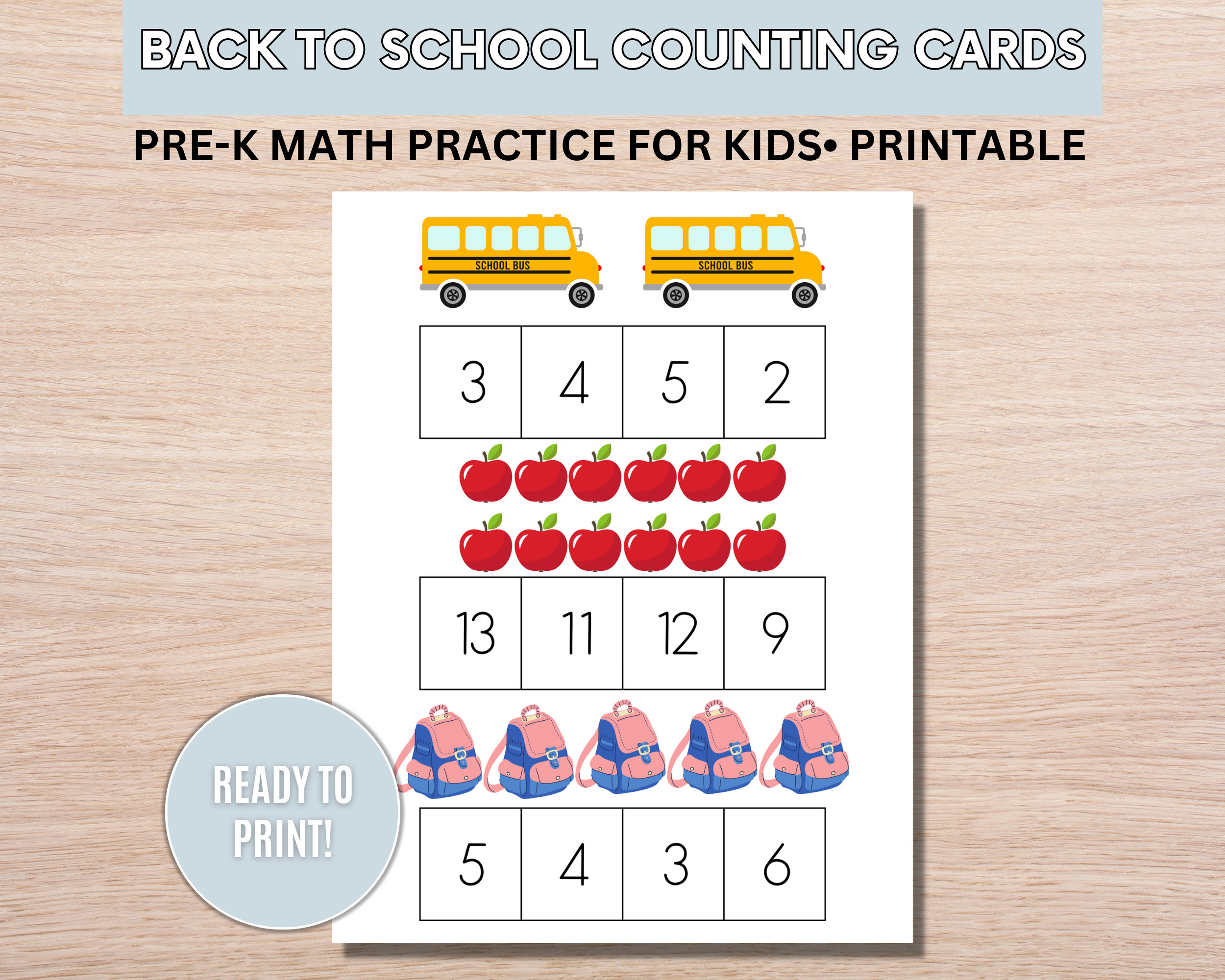 Back to School Counting Cards | Pre-k Math Activity | Kindergarten Math ...