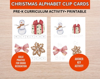 Christmas Themed Clip Cards | Alphabet Clip Cards | Preschool Curriculum Activity | Montessori Clip Cards | Beginning Sound Clip Cards | Dec