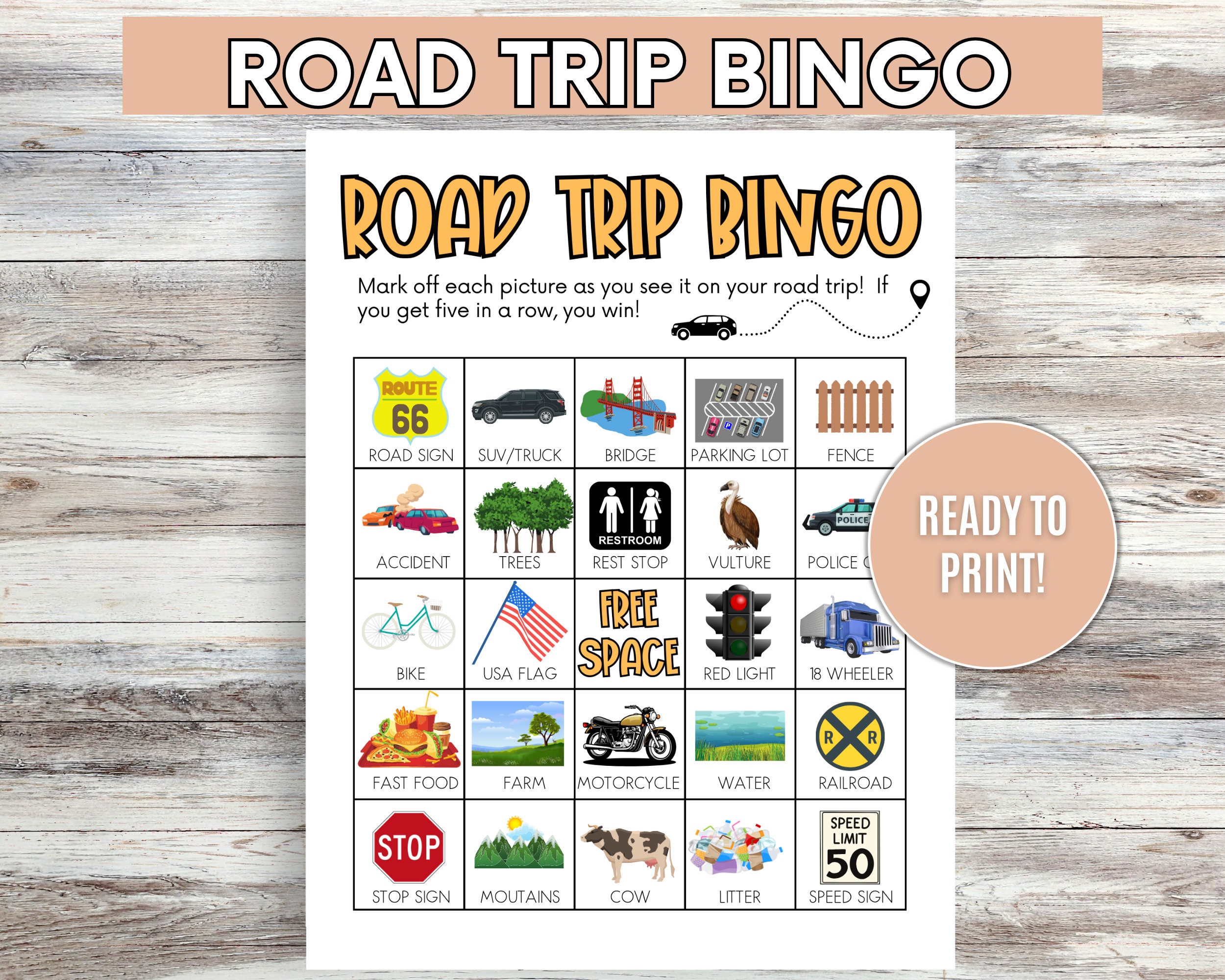 Road Trip BINGO Car Games Car Ride Game Activity for Car Rides Road Trip Game Long Car Ride