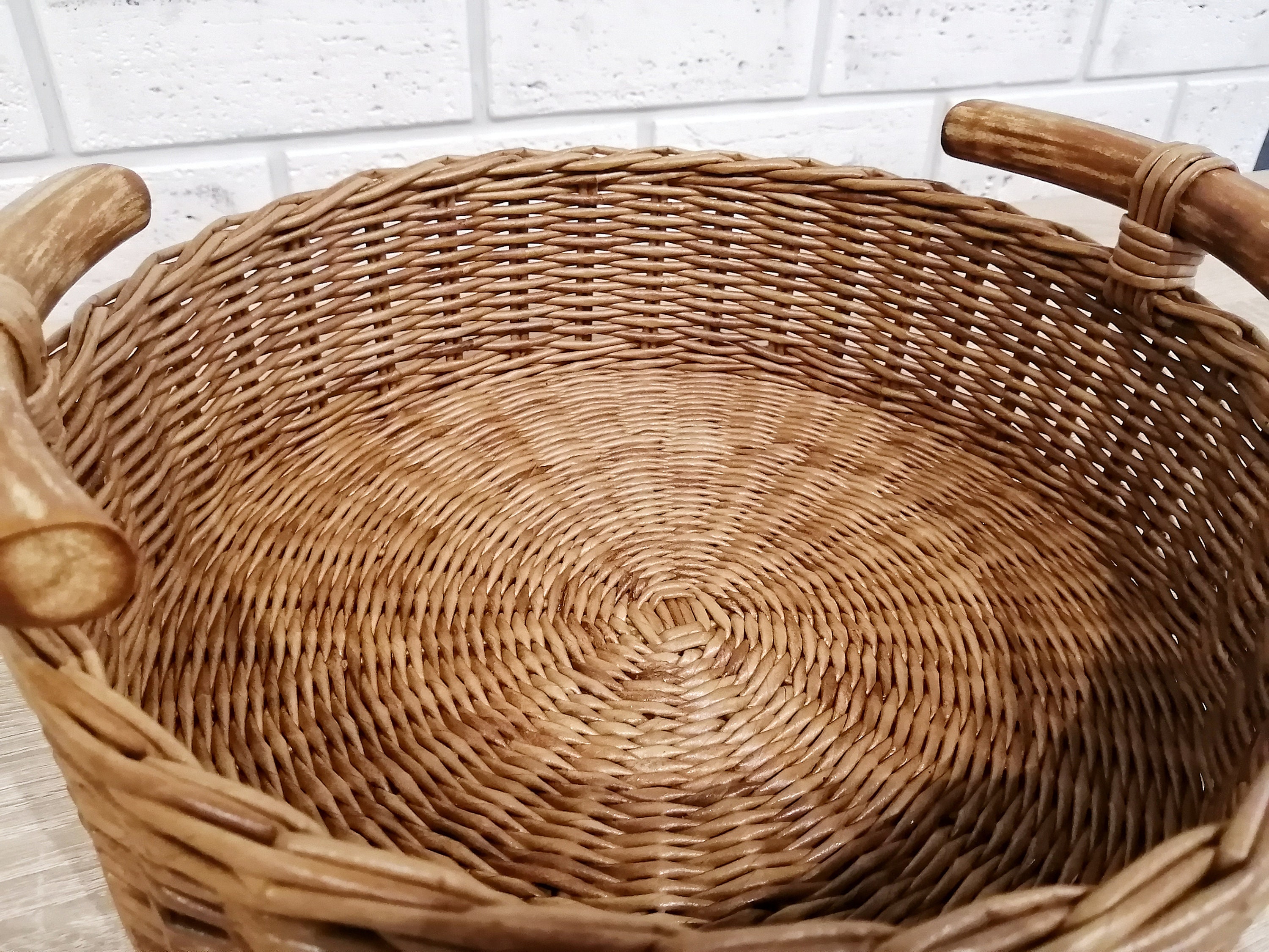 Big Bread Basket Basket With Wooden Handles Round Kitchen Etsy