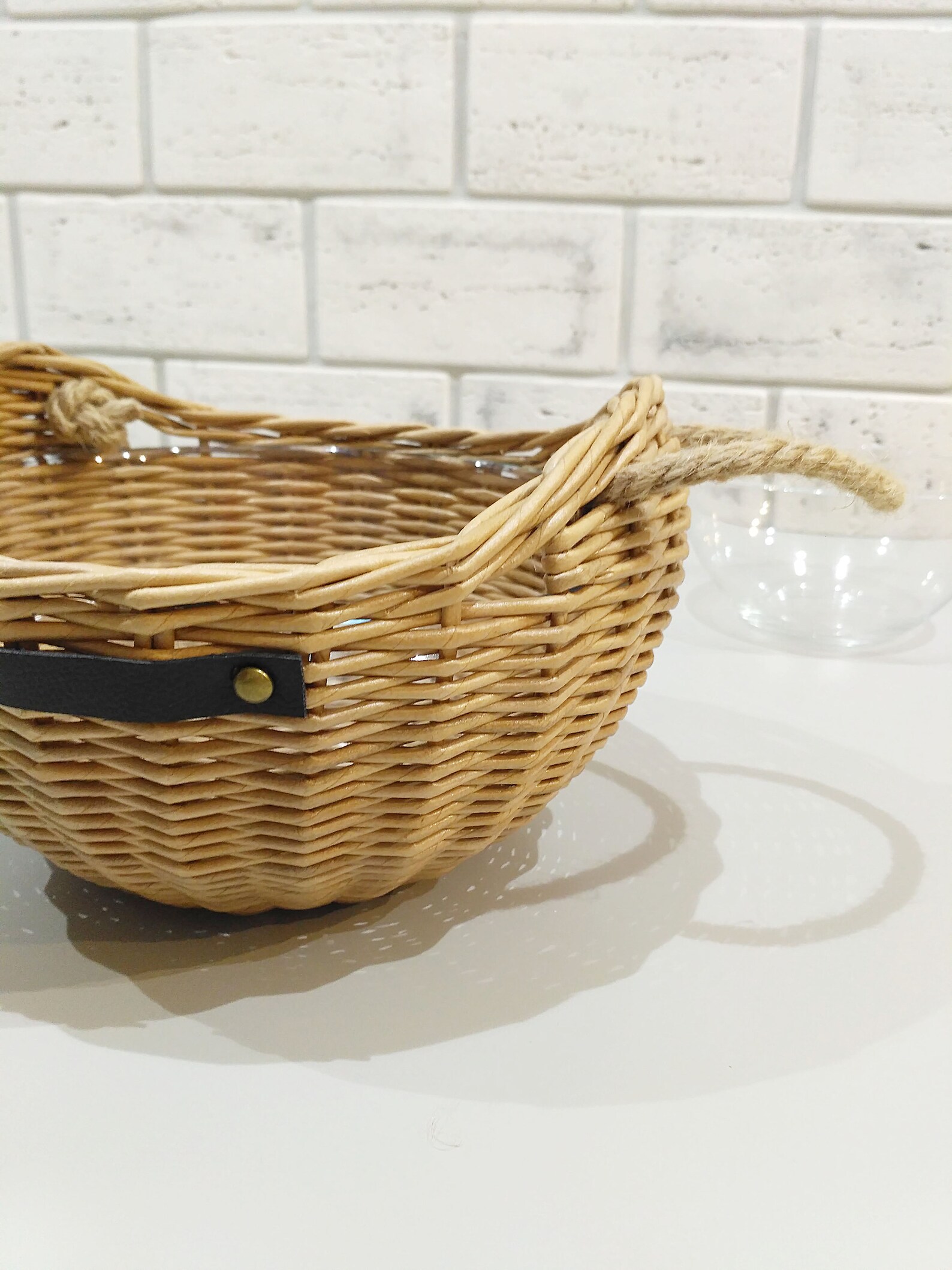 Wicker Food Fruit Basket Large Basket With Glass Bowl Etsy