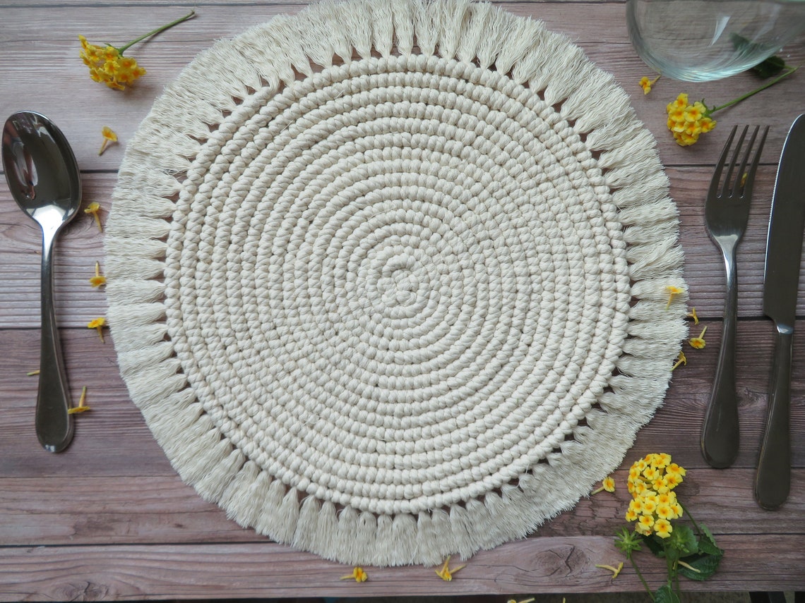 Boho macrame placemats set of round placemats 13 Etsy