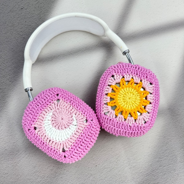 Sun and Moon Airpods Max Case, Pink Cute AirPod Max Case, Knitted Crochet Case, Handmade, Pink Airpod Max Case,Gift For Her