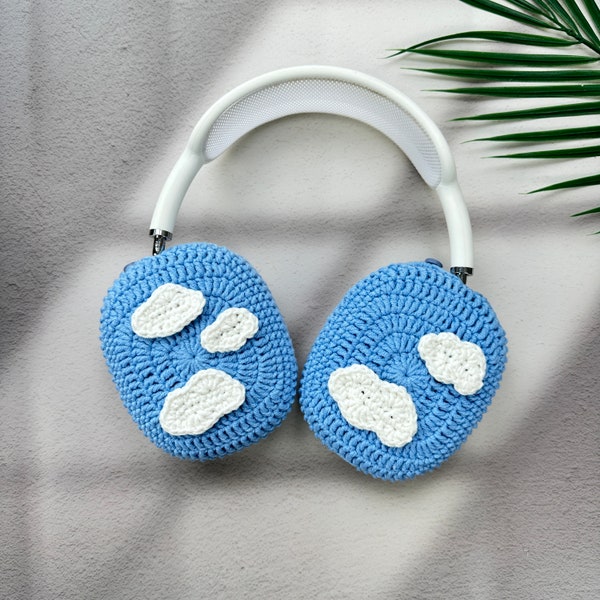 Blue Cloud Crochet Airpods Max Headphone Covers,Cloud Design, Cute AirPod Max Cover, Knitted Crocheted Case,Handmade,Blue Airpod Max Covers