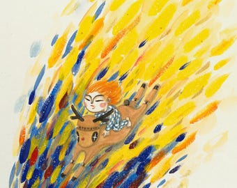 Arte infantil y de ciervos caprichosos pintados a mano: decoración de pared vibrante para habitación infantil - Impresión artística infantil