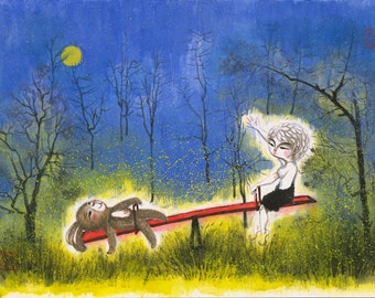 IMPRESIÓN DE ARTE de alta calidad, pintura con estampado de niño y conejito, impresión de pintura para niños felices, decoración de la pared de la habitación para niños, decoración de la habitación de la guardería, arte para niños