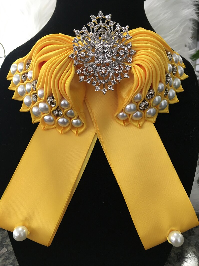 Satin Yellow Bow Tie Brooch