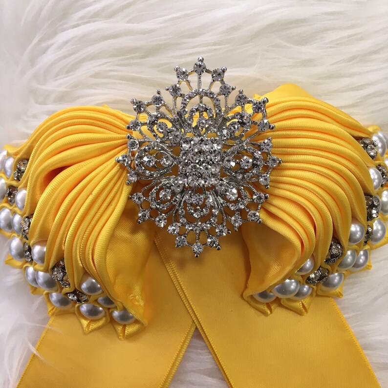 Satin Yellow Bow Tie Brooch
